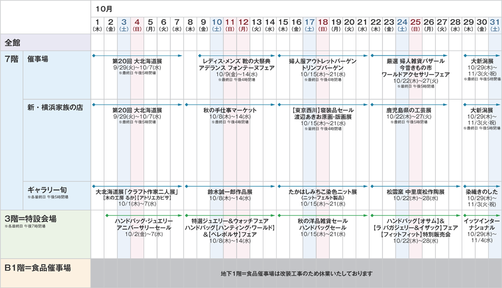 2015年10月催事カレンダー 京急百貨店