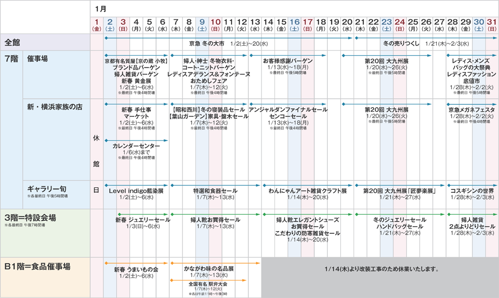 16年1月催事カレンダー 京急百貨店