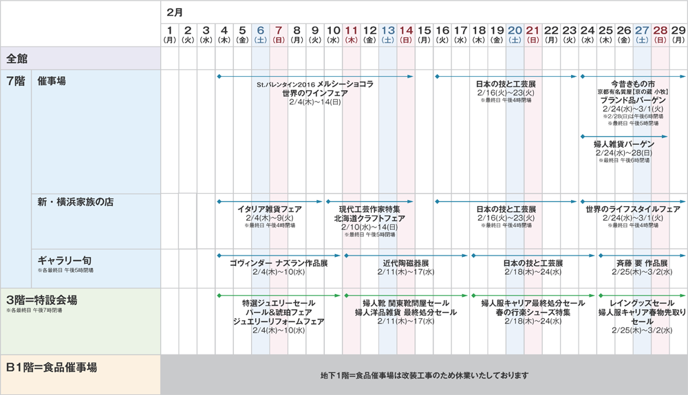 2016年2月催事カレンダー 京急百貨店