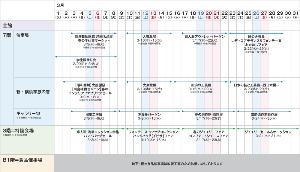 16年3月催事カレンダー 京急百貨店